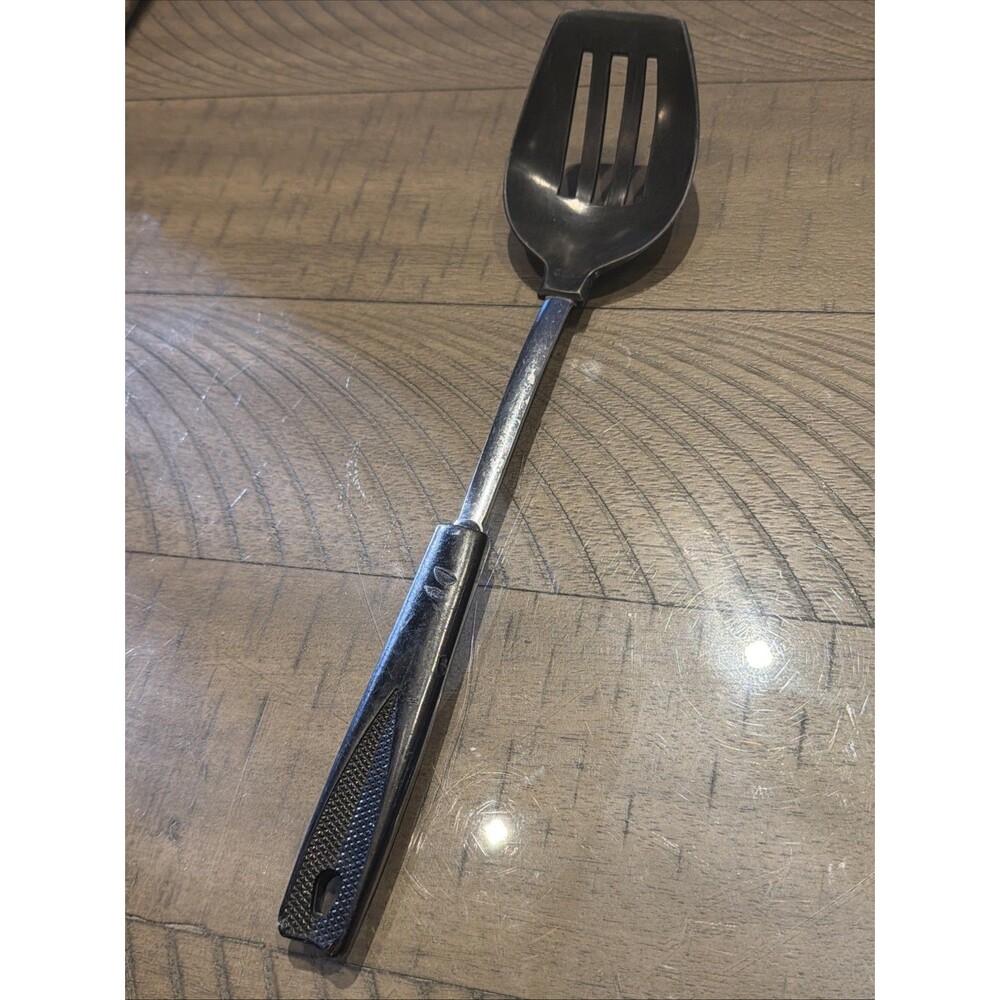 Vintage EKCO Black Nylon Handle Slotted Serving Cooking Spoon